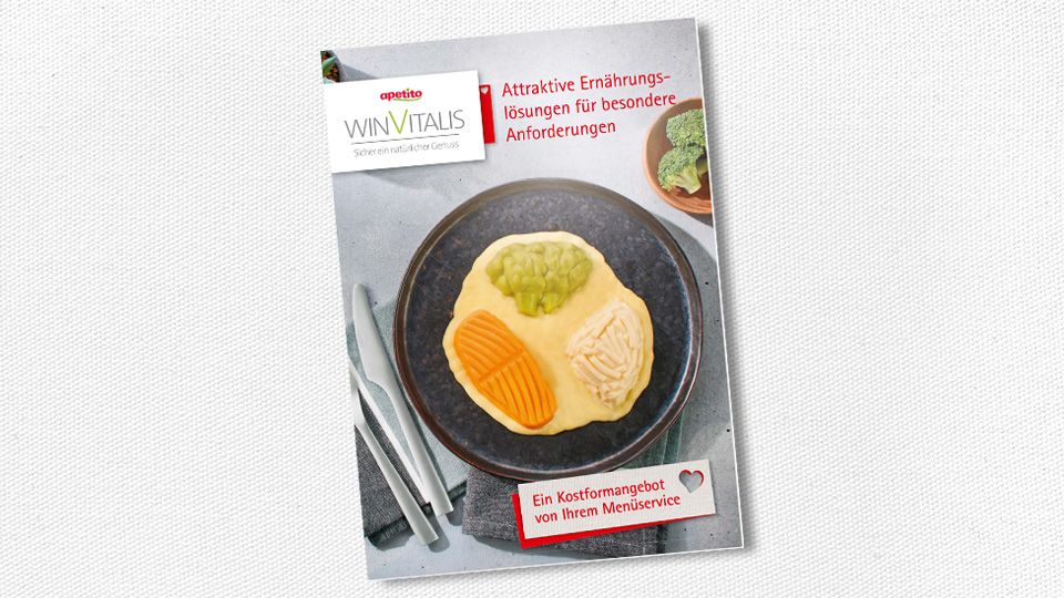 Menükatalog von winvitalis mit püriertem Gericht auf den Vorderseite